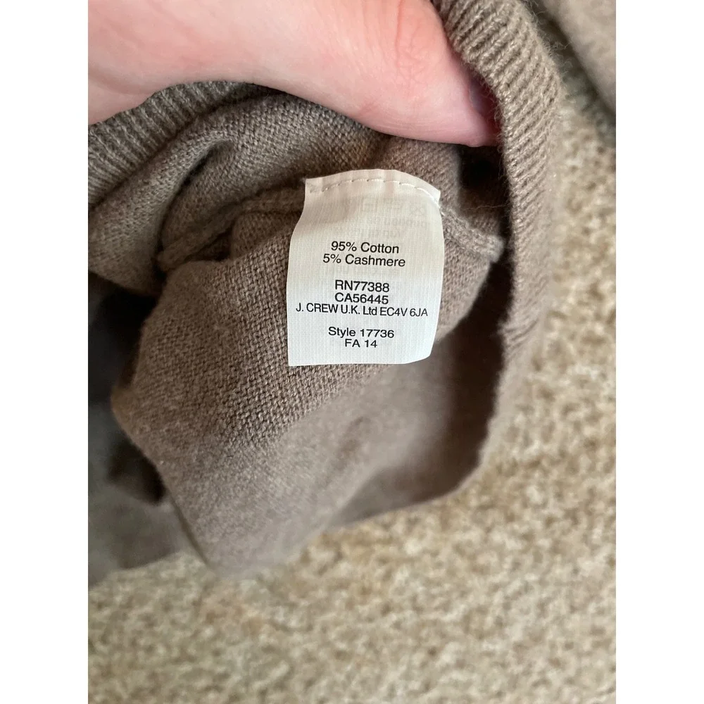 J. Crew Men's V-Neck Sweater Size Large Brown Cotton With Cashmere Knit Pullover